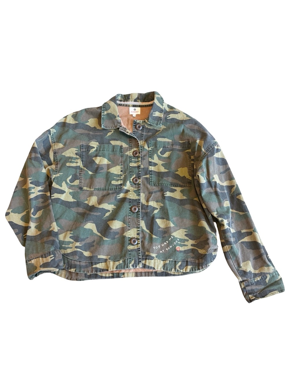 Sundry Button-Down Camo Jacket Shacket Layering 100% Cotton Streetwear Sz Large